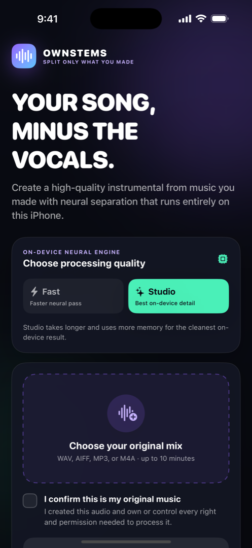 OwnStems running on an iPhone
